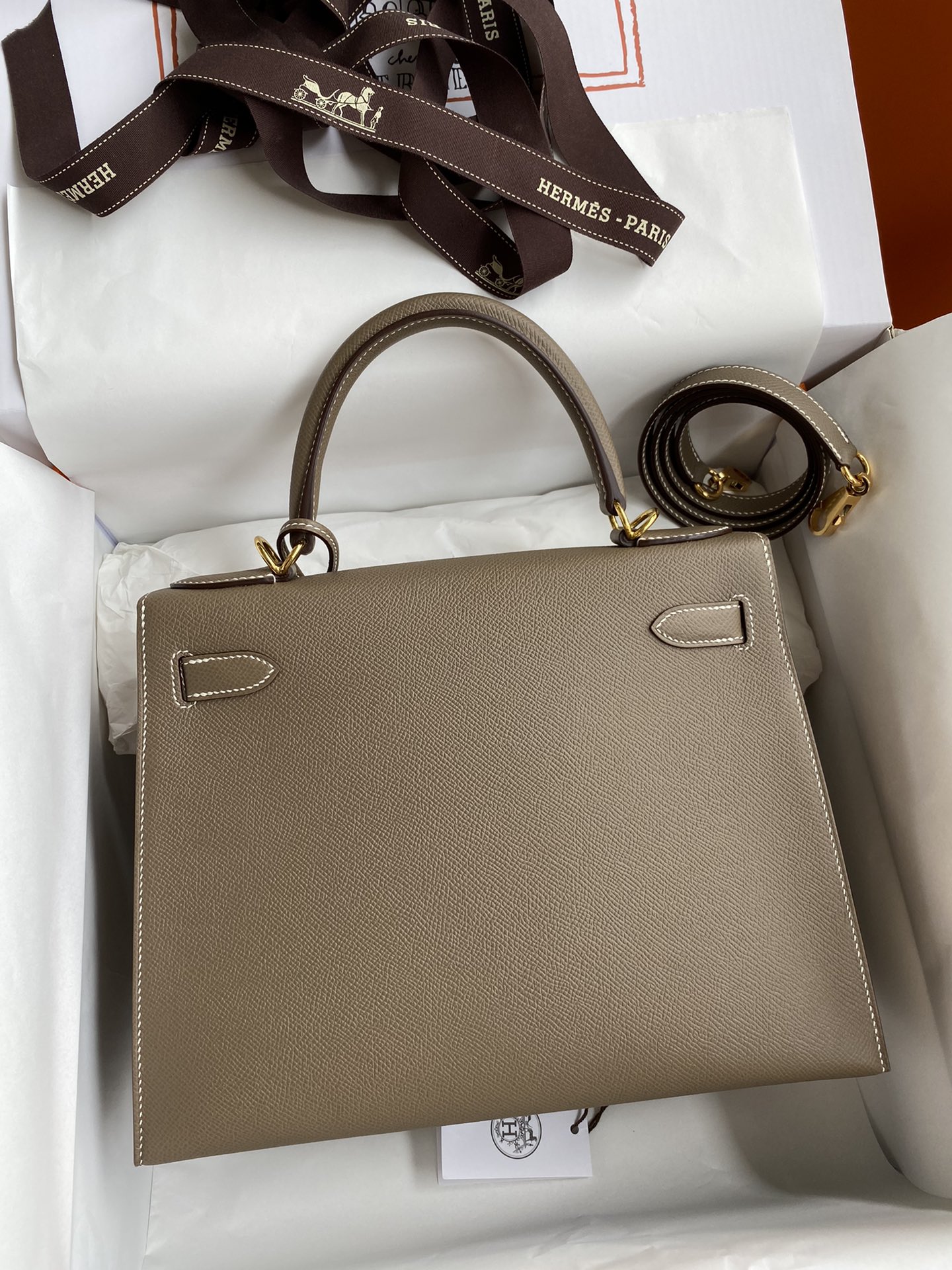 Hermes Kelly 28cm Handbag Shoulder Bag in Etoupe Epsom Leather